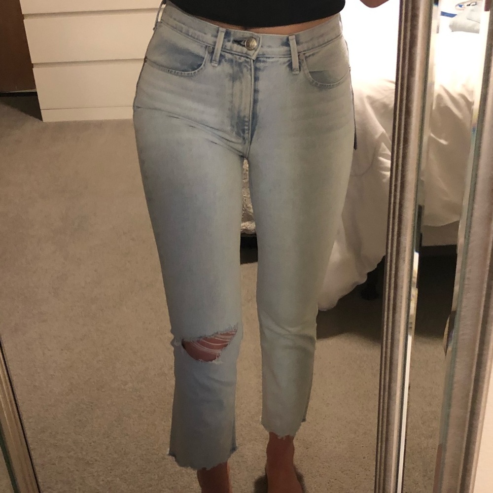 rag & bone Light Wash Straight Leg Jeans with Knee Rip